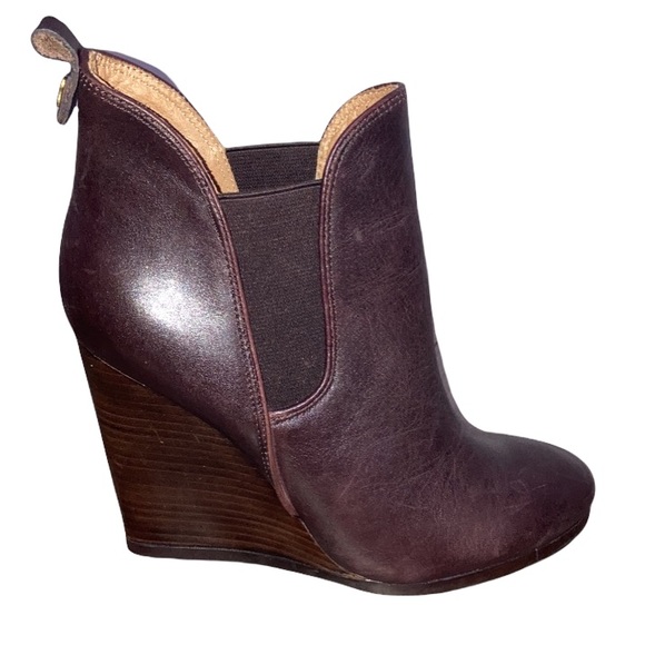 Coach Shoes - Coach Farah Leather Mahogany Brown Slip On Ankle Wedge Booties in Size 7